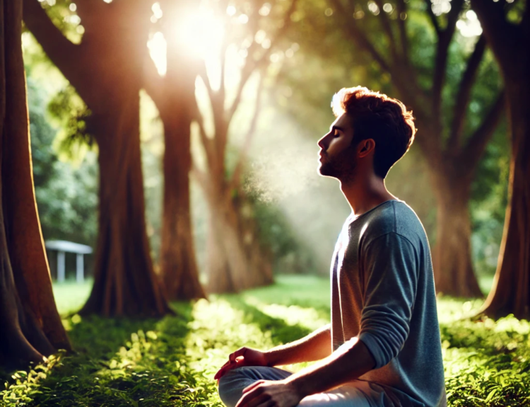 person practicing deep breathing