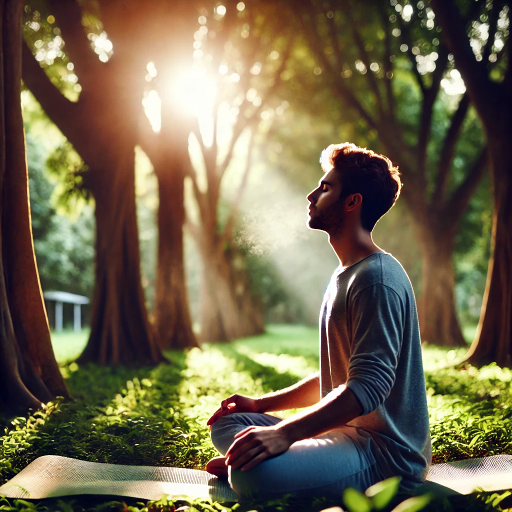 person practicing deep breathing